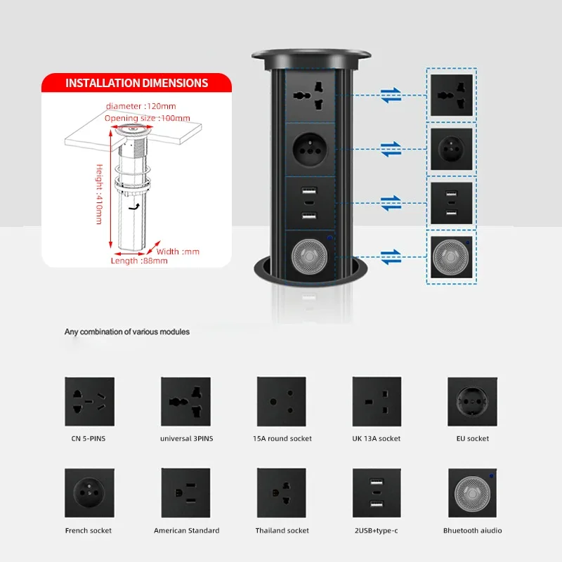 Desk Setup Speakers - Prise tour Pop up motorisée, chargeur
