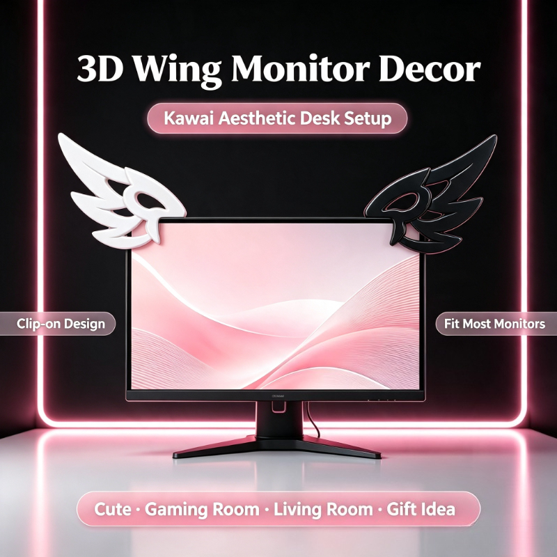 Desk Setup Tech - Décoration d'écran d'ordinateur 3D Kawaii en